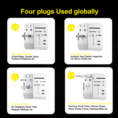 Airbot Air-308MAX Universal Travel Plug Adapter 45W International Worldwide Multi Adapter with USB + Type-C PD
