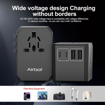 Airbot Air-305MAX Universal Travel Adapter 70W International Worldwide Multi Adapter with USB + Type-C PD